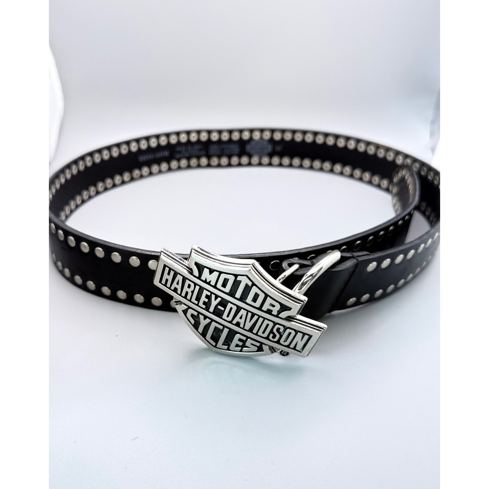 Harley Davidson Genuine Leather Studded Belt Size 36 Bar Shield Buckle 99544